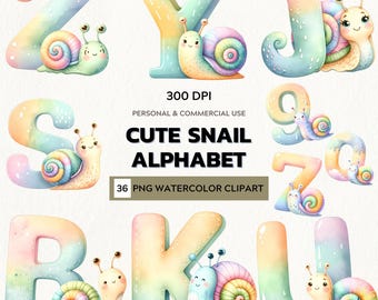 Watercolor Snail Alphabet Clipart: Whimsical Learning (Digital Download)