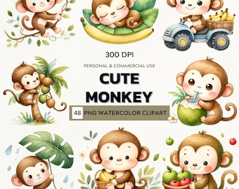 Jungle Baby Monkeys – Watercolor Clipart Set for Baby Shower & Nursery Decor