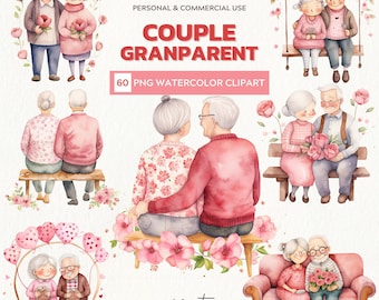 Grandparent Couples Watercolor Clipart Set (Digital Download)