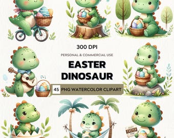 Easter Dinosaur Watercolor Clipart: Spring Dinos (PNG Digital Download)