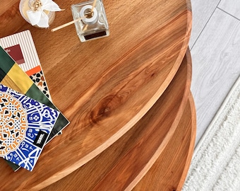 Ercol Style Massive Eiche Nesting Beistelltische 2-3er Set - Handgefertigte moderne Holzbeistelltische aus der Mitte des Jahrhunderts, stapelbare Wohnzimmerakzenttische