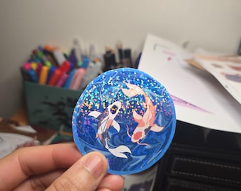 Koi fish sticker with dot holograph