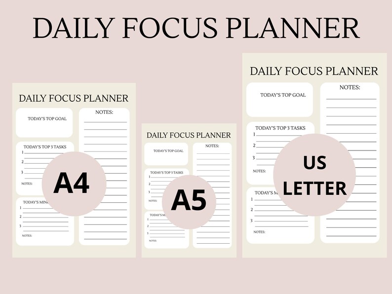 Minimal Daily Focus Planner | Printable Productivity Sheet (US Letter ...