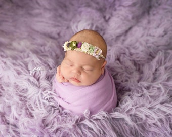 Floral Newborn Tieback Photography Prop, Stretch Jersey Wrap For Baby Girl, Pink Headband Wrap Set, Lavender Rose Halo Headband