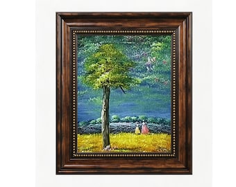 Original Countryside Landscape Oil Painting, Hand-Painted Tree Art, Pastoral Wall Decor, Framed
