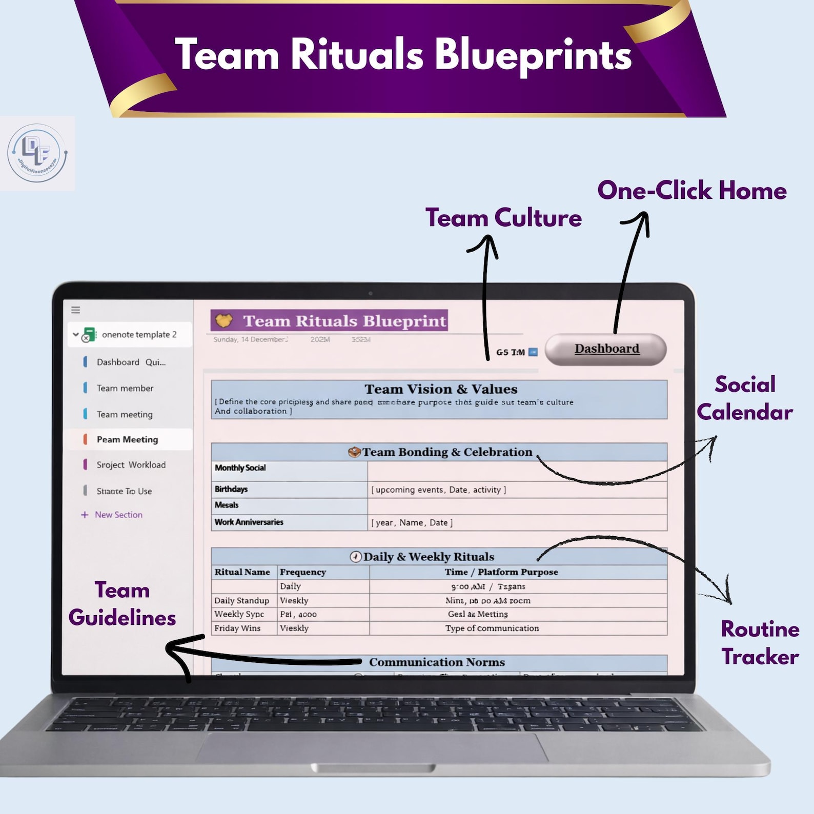Onenote Design Team Onenote Team Management Hub | Professional Business Leader Dashboard ...