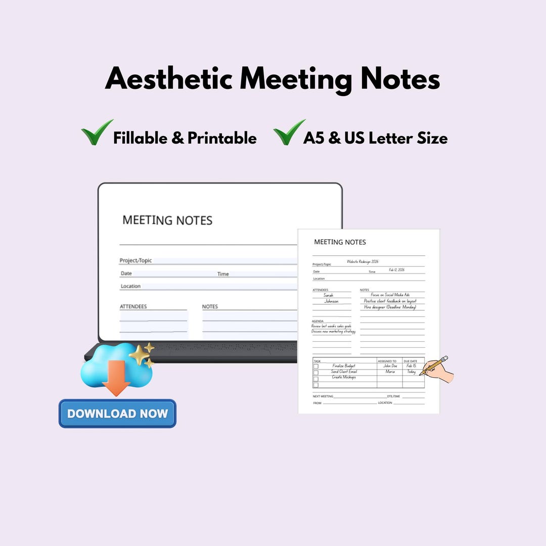 A5 Fillable Meeting Notes PDF | Meeting Agenda | Project Management ...