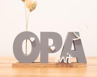OPA mit Herz – Personalisiertes Geschenk für Opa, Geburtstagsgeschenk Großvater Eichenholz graviert, Dankeschön Geschenk vom Enkel