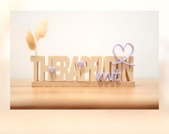 Personalized gift for therapists | 3D lettering with heart on oak wood | Engraving | Thank you, farewell, occupational therapy, physiotherapy, logo, psychotherapy