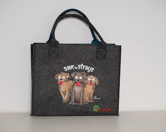 Felt Shopper Save the Strays – Felt shopping bag by 4animals! | Illustration by Eden Lumaja | Proceeds benefit animal welfare