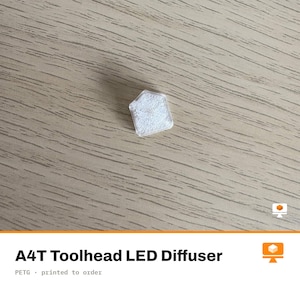 Könnte beinhalten: Ein kleiner, fünfeckiger, durchscheinend weißer A4T-LED-Diffusor für Werkzeugköpfe mit einer texturierten, gitterartigen Oberfläche. Die Komponente ist für die Lichtstreuung konzipiert und weist eine flache, geometrische Form mit definierten Kanten auf.