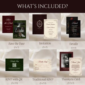 Inviti di nozze gotici color bordeaux, set di inviti di nozze di lusso e suggestivi, elegante cancelleria vittoriana dark romance, modello modificabile su Canva. immagine 2