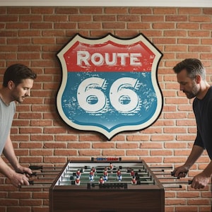 Route 66 Wooden Wall Decor, Man Cave Sign, Retro Americana Garage Wall Art