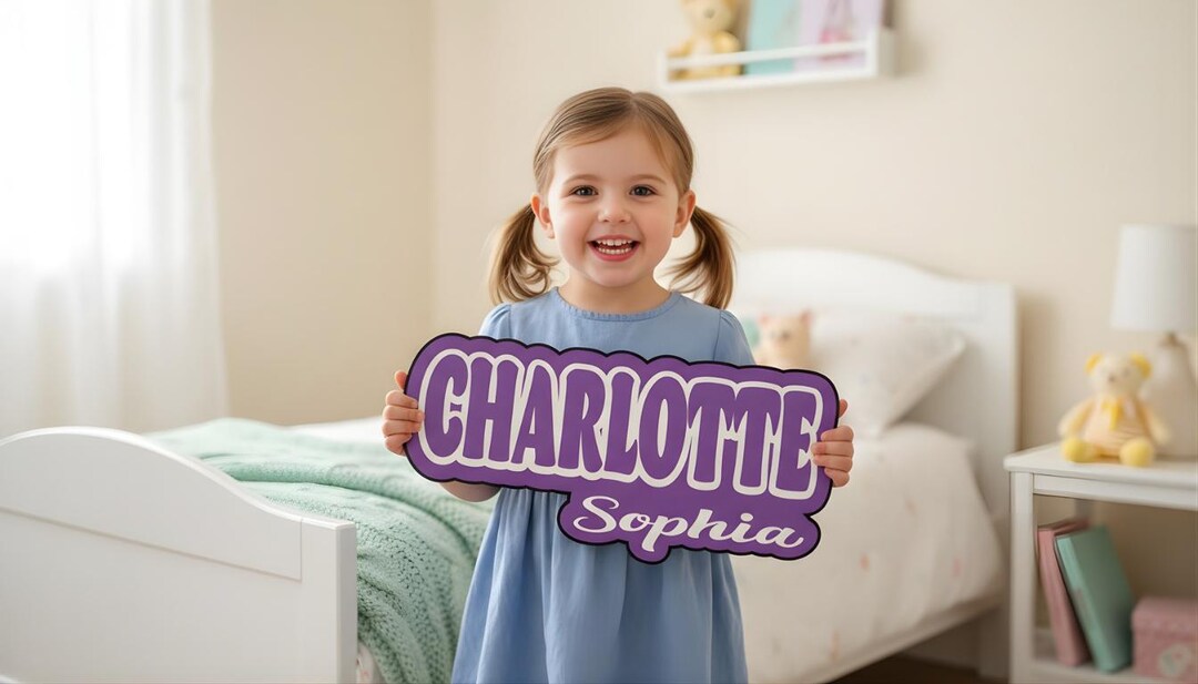 Custom Name Sign for Kids Room, Wooden Nursery Wall and Door Name Plate ...