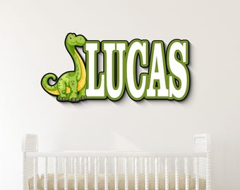 Personalized Wooden Dinosaur Name Sign for Kids Room – Green Dino Nursery Door & Wall Decor