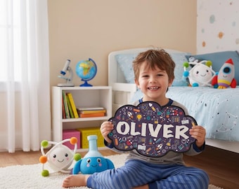 Wooden Name Sign: Personalized Science Themed , STEM Kids Wall Decor