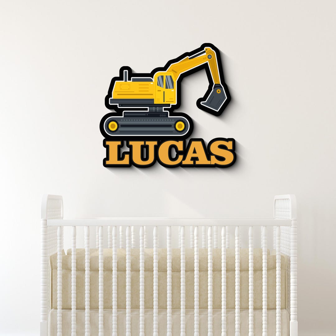 Personalized Wooden Excavator Name Sign, Custom Digger Wall Sign Kids ...
