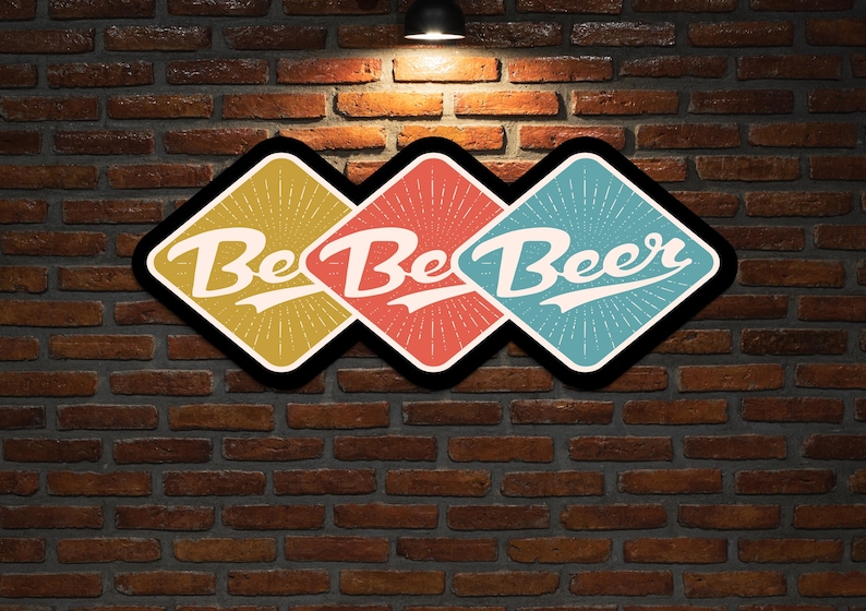 Retro Beer Wall Sign for Man Cave or Garage, Wooden Tricolor Wall Decor ...