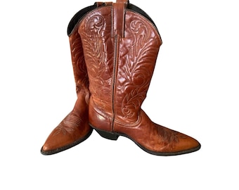 Botas vaqueras ACME vintage raras, de media caña, color marrón, sin cierre, para mujer, talla 8 M, 1980, EE. UU. #10664