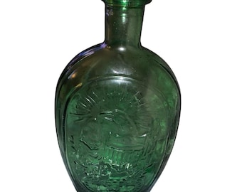 Vtg  Wheaton  Clipper Ship Eagle Green Glass Decanter Flask Bottle 8.75"