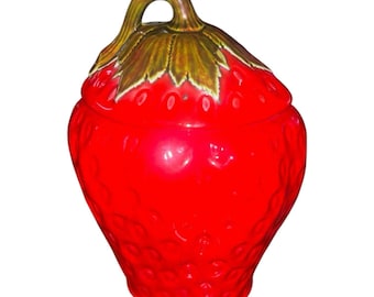 Strawberry Cookie Jar Canister 1975 Vintage Ceramic 12" Cottage core