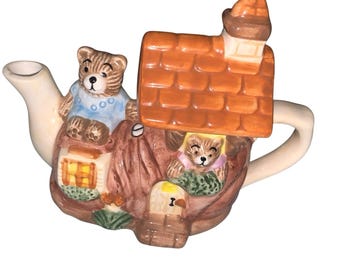 Tea Nee Teddy Teapot Collection By Cardinal - Bears In Boot House - Hand Painted