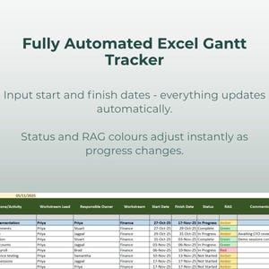 Excel Spreadsheet Rows Rag Excel Project Tracker Template | Automated Gantt Chart, RAG Status ...