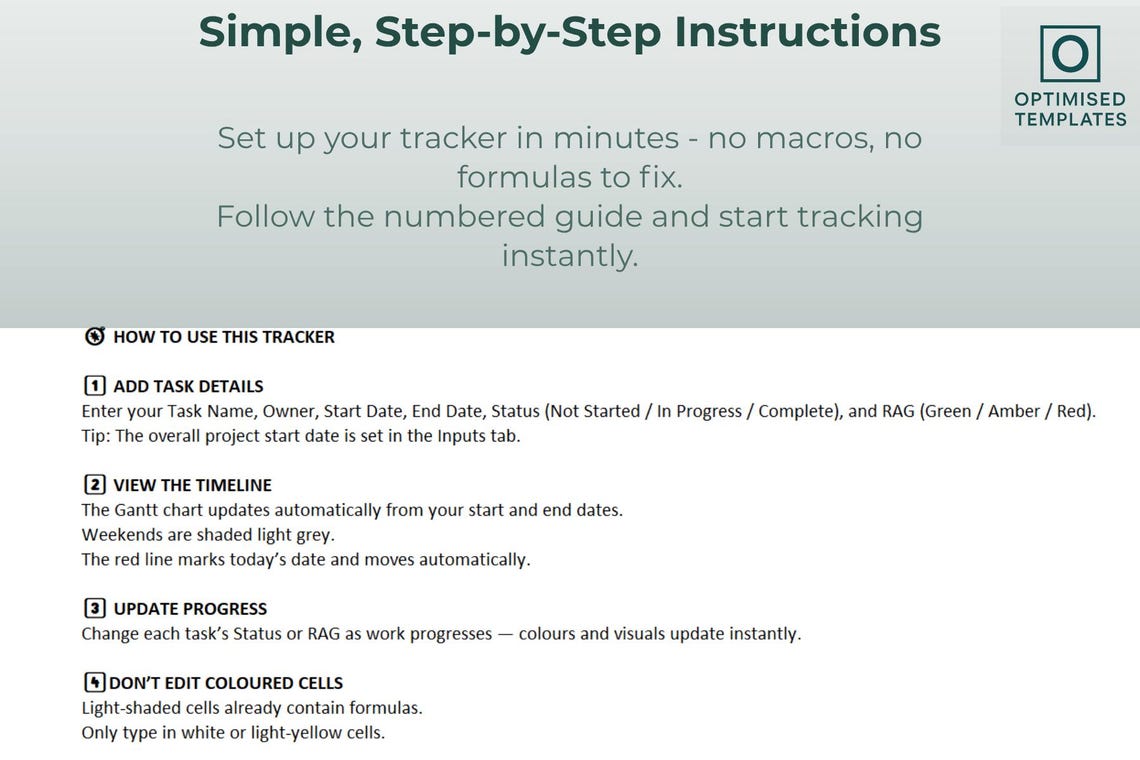 Excel Project Tracker Template | Automated Gantt Chart, RAG Status ...