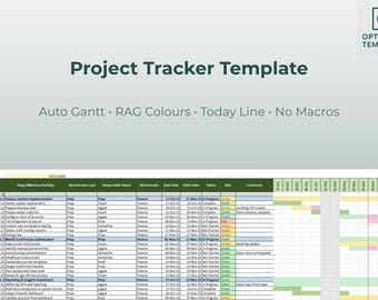 Excel Project Tracker Template | Automated Gantt Chart, RAG Status Dashboard, Timeline & Task Planner Spreadsheet