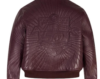Chaqueta bomber de cuero Avirex 50.º aniversario. Chaqueta de motociclista de cuero genuino de vaca. Chaqueta de cuero Avirex hecha a mano. El mejor regalo para él.