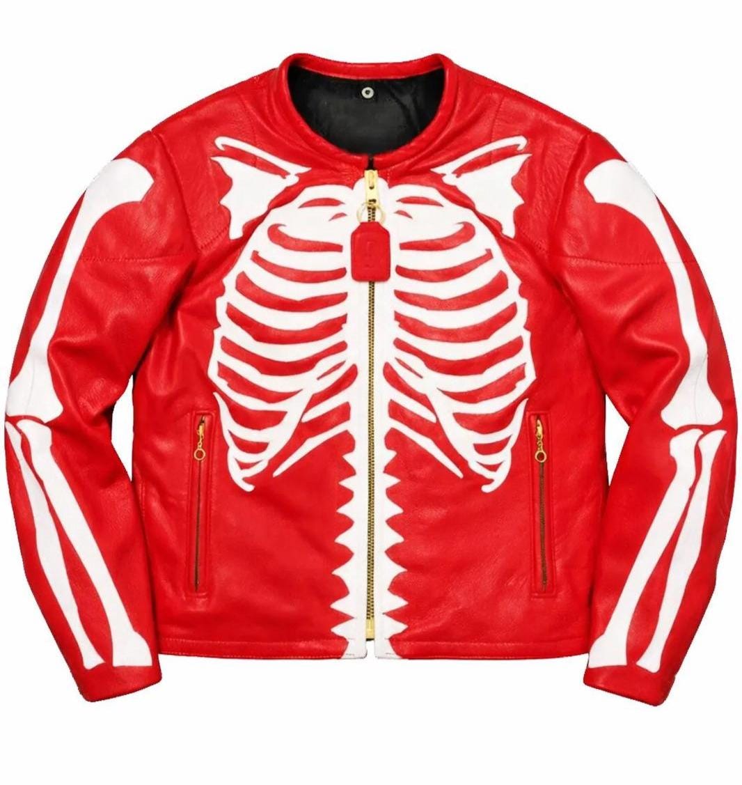 Vanson Skeleton Leather Jacket Red - Etsy