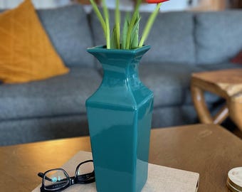 Vintage Haeger Pottery Glossy Teal Green Vase - 1999