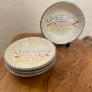 MCM Set of 4 Atomic Fish Stoneware Dessert Plates Harkerware Seafare- circa 1960s