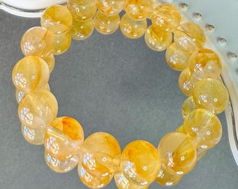 Natural Golden Healer Quartz Bracelet • 14mm Beads • Solar Plexus Chakra • Energy Healing & Vitality Gift