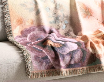 Woven Cotton Floral Blanket | Vintage Rose Bouquet Throw