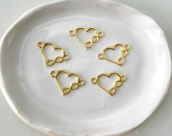 Gold Plated Heart Infinity Connector Link, Connector Charm, Gold Jewelry, Heart Pendant, Jewelry Design, Heart Charm 20x14mm (1 piece)