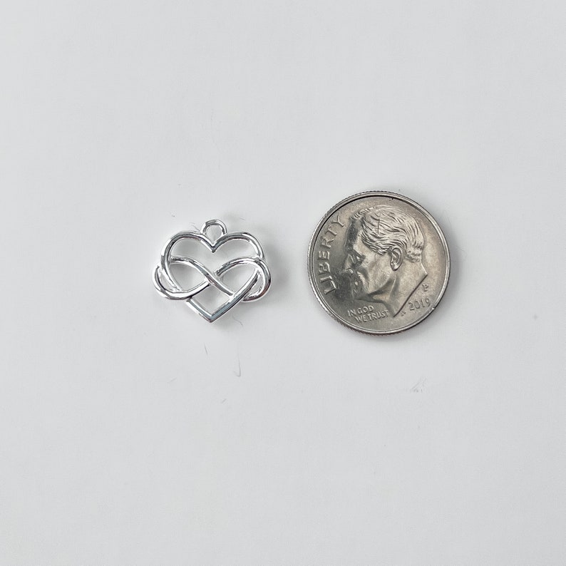 Sterling Silver Heart Infinity Charm, Heart Love Charm, Sterling Silver Infinity Symbol, Necklace Charm, Heart Pendant 15x12mm 1 piece image 2
