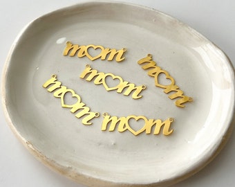 Gold Plated Mom Connector, Bracelet Connector, Mom Pendant, Gold Mom Charm, Necklace Connector, Gold Mom Jewelry Charm 29x8mm (1 piece)