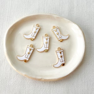 Enamel White Cowboy Boots Charm Gold Tone, Enamel Jewelry, Gift for Her, Country Style, Cowgirl Accessory, White Pendant 16x23mm 1 piece image 4