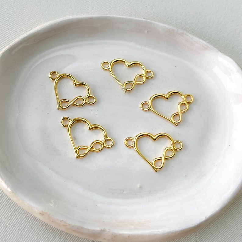 Gold Plated Heart Infinity Connector Link, Connector Charm, Gold Jewelry, Heart Pendant, Jewelry Design, Heart Charm 20x14mm 1 piece image 5