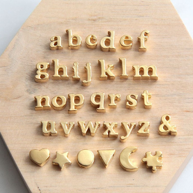 Alphabet Bead Alphabet Charm Gold Letter Charm 24K Gold Etsy