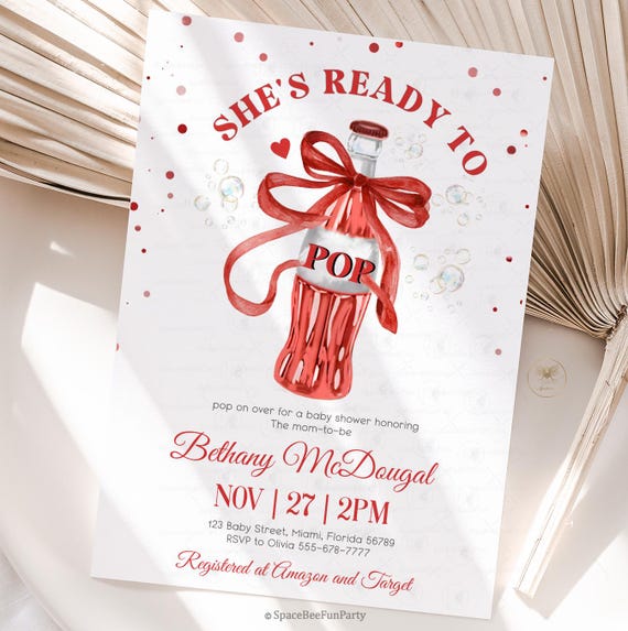 She's Ready To Pop Invitation Baby Shower Shes ready Soda Pop Invite Template Red Theme Baby Party EDITABLE Template Printables Download P1
