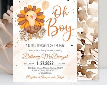 Invitación para Baby Shower de Acción de Gracias con temática de Pavito / Plantilla digital editable / Descarga instantánea
