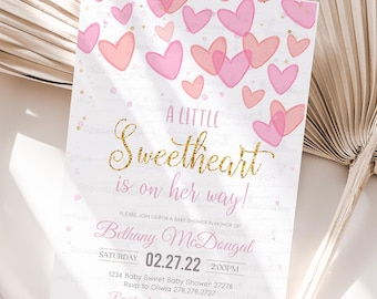 Little Sweetheart Baby Shower Invitation, Sweetheart is on the way Invite, Valentine's Baby Shower Editable Template Printable dow SH1