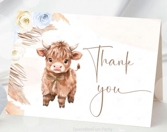 Holy Cow Baby Shower Highland Invitation Thank you boy Holy Cow Baby Boho, Farm Holy Cow Editable Printable Template Digital HCG1