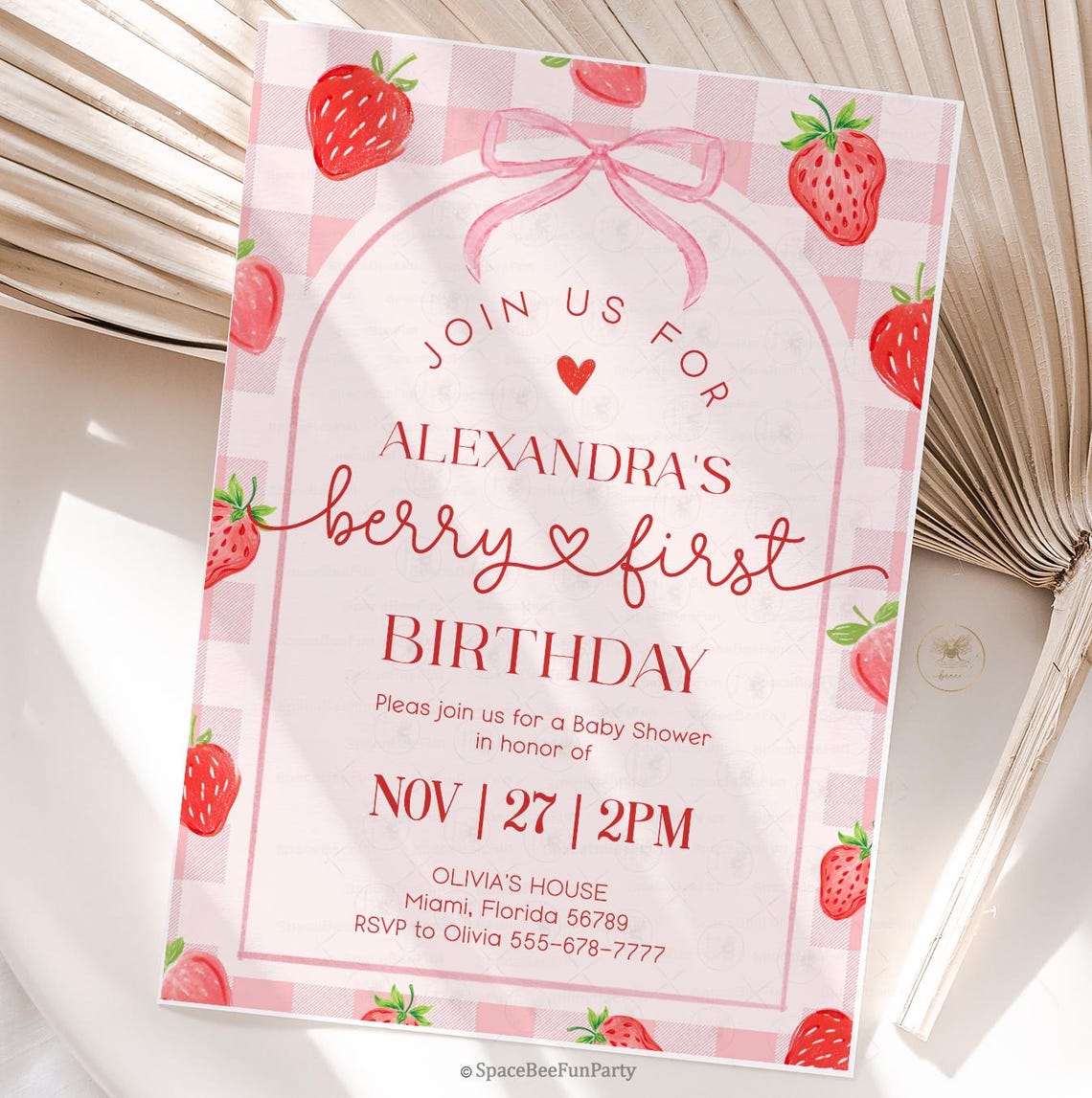 Berry First Birthday Invitation, Berry 1st Birthday Invite, Pink Red ...