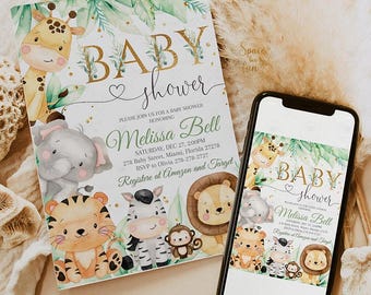 Editable Safari Baby Shower Invitation, Oh Boy Wild One Jungle Baby Shower Invite, Printable template Digital download SF3