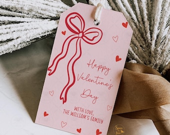 Etiqueta de San Valentín editable, etiquetas de regalo de oso de Feliz Día de San Valentín, etiquetas de regalo rojas y rosas para compañeros de trabajo, etiquetas de regalo para profesores, etiquetas de regalo para intercambio de aula, etiquetas imprimibles T1