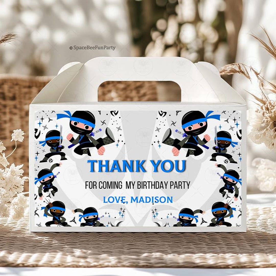 Ninja Birthday Party Favors, Editable Box Label Printables, Gift Box ...