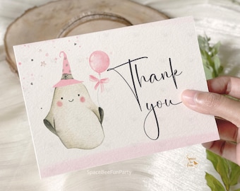 Little Boo Baby Shower Thank You Card, Halloween Baby Shower, Pink Ghost Pumpkin Editable Printable Template BBB3